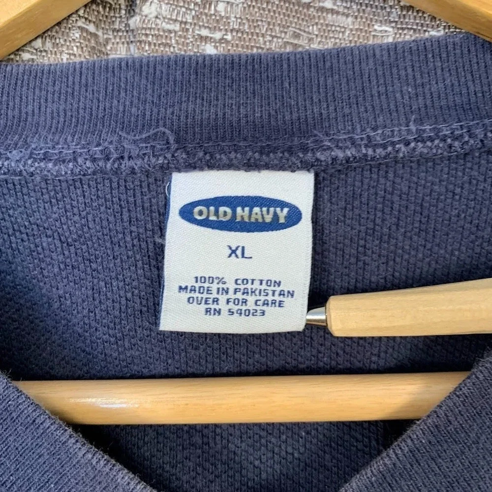 Vintage Y2K Old Navy Blue V-Neck Pullover Shirt Long Sleeve Men's XL‎